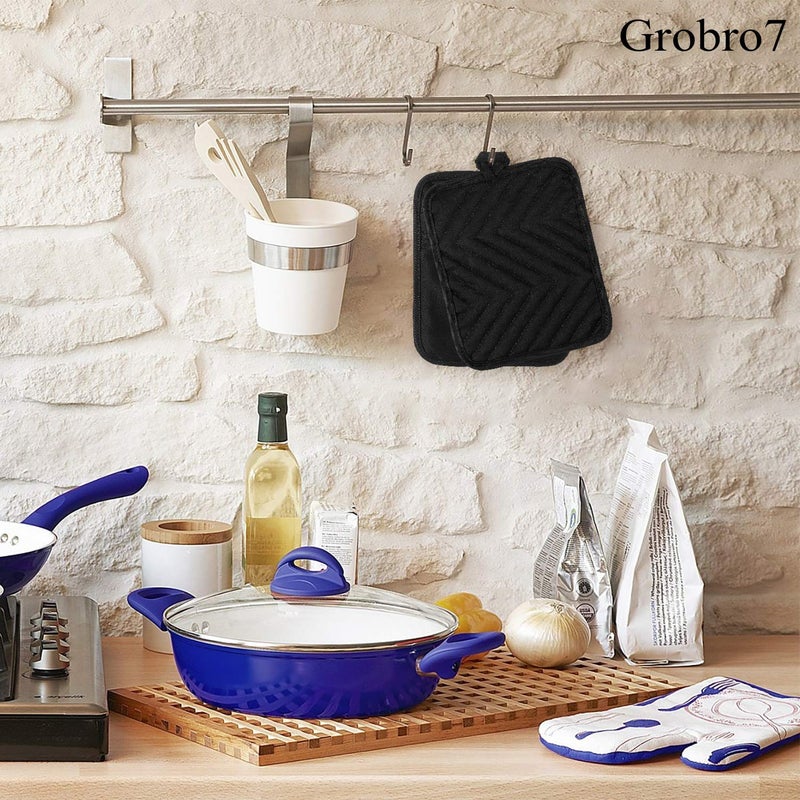 GROBRO7 5Pack Cotton Pocket Pot Holder Set Kitchen Heat Resistant Potholder Machine Washable Hot Pads Bulk Oven Mitts Black Plain Hot Pads Trivet for Baking Cooking with Pocket 7x9 - Image 5